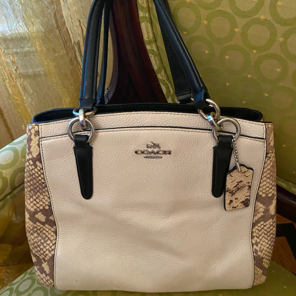 Coach python-like  and cream pebbled leather shoulder bag